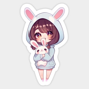 Cute Anime Girl With Bunny Sticker